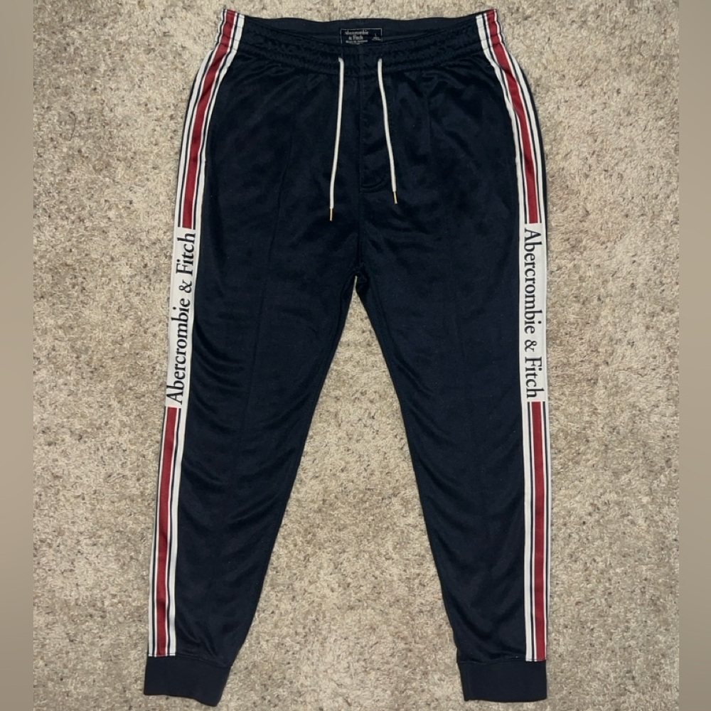 Abercrombie & Fitch Side Stripe Logo Navy Sweatpants!